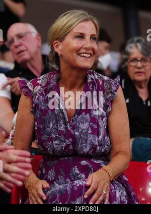 La duchesse d'Édimbourg au vélodrome national de Saint-Quentin-en-Yvelines, le dixième jour des Jeux Olympiques de Paris 2024 en France. Date de la photo : lundi 5 août 2024. Banque D'Images