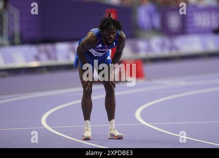 05 août 2024 : Ryan Zeze (France) participe à la première manche du 200m masculin le jour 10 des Jeux Olympiques au stade de France, Paris, France. Ulrik Pedersen/CSM. Banque D'Images