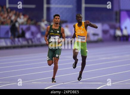 05 août 2024 : Wayde van Niekerk (Afrique du Sud) participe à la première manche du 200m masculin le jour 10 des Jeux Olympiques au stade de France, Paris, France. Ulrik Pedersen/CSM. Banque D'Images