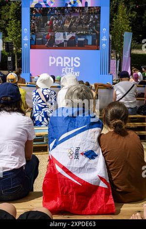 FRANCE. PARIS (75) (19ÈME ARRONDISSEMENT) PENDANT LES JEUX OLYMPIQUES DE PARIS 2024, LA ZONE DES FANS CARRÉS DE STALINGRAD (2024/08/04) Banque D'Images