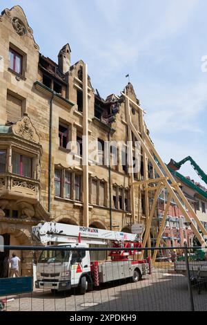 Premières mesures de sauvetage après un incendie dans la vieille ville de Constance, Konstanz sur le lac de Constance, Bodensee le 25.07.2024 Banque D'Images