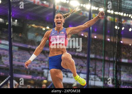 Saint Denis, France. 05 août 2024. Jeux olympiques, Paris 2024, athlétisme, stade de France, lancer de disque, femmes, finale, Valarie Allman des États-Unis #Re. Crédit : Michael Kappeler/dpa/Alamy Live News Banque D'Images