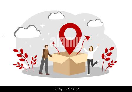 Concept de livraison de colis. Symbole de géolocalisation. Destination Illustration de Vecteur