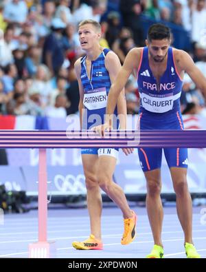 Paris, Ile de France, France. 5 août 2024. Topi RAITANEN, de Finlande, dans les manches masculines du 3000 m steeple Round 1 lors des Jeux Olympiques d'été de Paris 2024 au stade de France. (Crédit image : © David G. McIntyre/ZUMA Press Wire) USAGE ÉDITORIAL SEULEMENT! Non destiné à UN USAGE commercial ! Banque D'Images