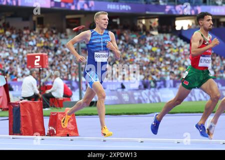 Paris, Ile de France, France. 5 août 2024. Topi RAITANEN, de Finlande, dans les manches masculines du 3000 m steeple Round 1 lors des Jeux Olympiques d'été de Paris 2024 au stade de France. (Crédit image : © David G. McIntyre/ZUMA Press Wire) USAGE ÉDITORIAL SEULEMENT! Non destiné à UN USAGE commercial ! Banque D'Images