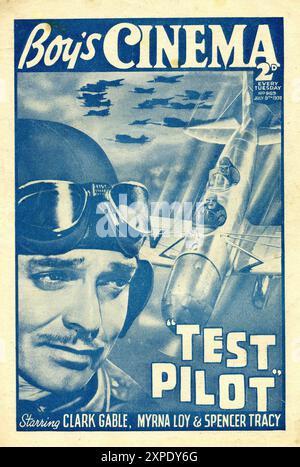 Couverture du magazine Boy's Cinema du 9 juillet 1938 mettant en vedette CLARK GABLE dans le PILOTE D'ESSAI 1938 Metro Goldwyn Mayer Banque D'Images