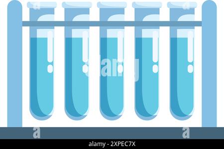 Les tubes à essai avec liquide bleu sur support métallique sont debout sur la table dans le laboratoire chimique Illustration de Vecteur