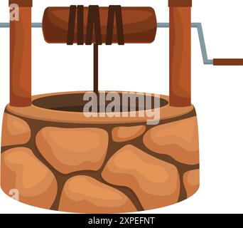 Illustration de dessin animé d'un puits de souhait fait de pierres avec un seau en bois Illustration de Vecteur
