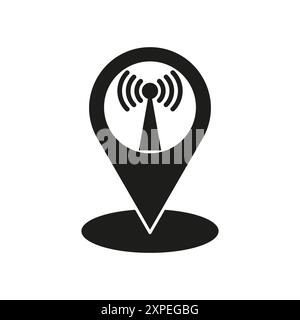 Icône de signal Wi-Fi. Symbole de marqueur de position. Vecteur de réseau sans fil. Design noir et blanc. Illustration de Vecteur