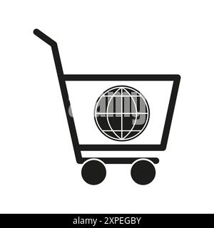 Icône panier. Symbole globe à l'intérieur. Vecteur de commerce mondial. Concept d'achat en ligne. Illustration de Vecteur