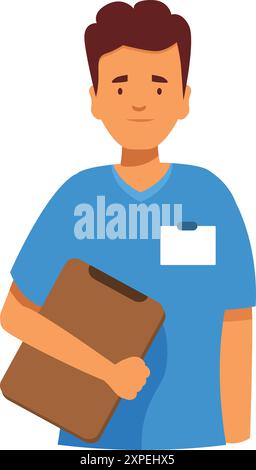 L'infirmière masculine tenant un presse-papiers est prête à rendre visite aux patients dans un hôpital moderne Illustration de Vecteur