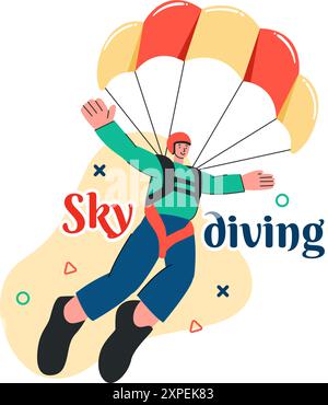 Illustration vectorielle de parachutisme avec parachutes et saut en ciel pour les activités de plein air dans un fond de dessin animé Flat Extreme Sport style Illustration de Vecteur