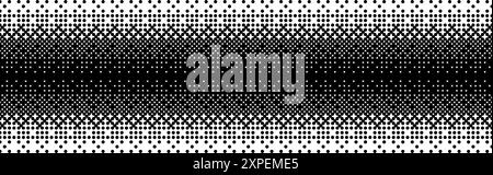 Dégradé de texture bitmap en fondu. Fond de motif de tramage noir et blanc. Superposition pixélisée abstraite présentant des paillettes. fond d'écran de jeu vidéo 8 bits. Toile de fond pixel art en cours de disparition. Demi-teinte rétro vectorielle Illustration de Vecteur