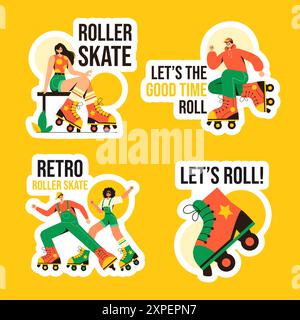 Patins à roulettes Label Flat Cartoon Hand Drawn Templates illustration de fond Illustration de Vecteur