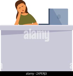Jeune employée de bureau dort à son bureau, épuisée du travail Illustration de Vecteur