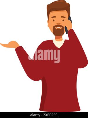 L'homme parle au téléphone et fait des gestes avec sa main Illustration de Vecteur