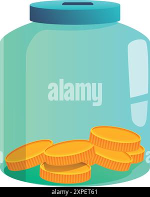 Pot d'argent en verre avec quelques pièces d'or à l'intérieur, le concept de l'épargne pour la retraite Illustration de Vecteur