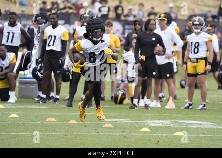 Latrobe, Pennsylvanie, États-Unis. 3 août 2024. 3 août 2024 : Dez Fitzpatrick #82 lors du Pittsburgh Steelers Training Camp à Latrobe PA au Vincent College. Brook Ward/AMG (crédit image : © AMG/AMG via ZUMA Press Wire) USAGE ÉDITORIAL SEULEMENT! Non destiné à UN USAGE commercial ! Banque D'Images