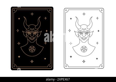 Tarot carte diable. Les arcanes majeurs d'un jeu de cartes. Illustration de Vecteur