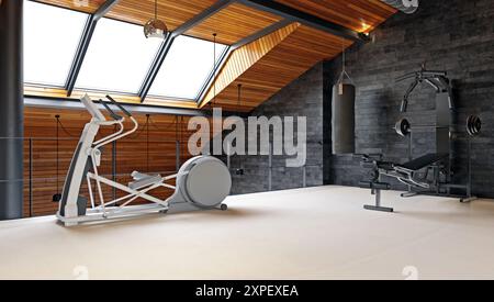 salle de gym à la maison dans le grenier Banque D'Images