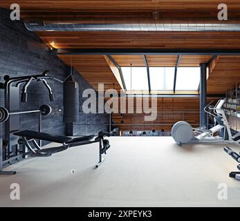 salle de gym à la maison dans le grenier Banque D'Images