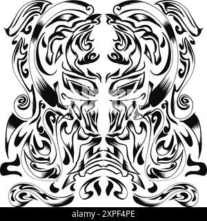 Illustration d'une image de crâne tribal. Parfait pour les logos, tatouages, autocollants, designs de t-shirts, chapeaux Illustration de Vecteur