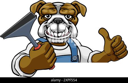 Voiture Bulldog ou Window Cleaner Holding Raclette Illustration de Vecteur