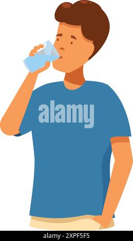 Le jeune homme profite d'un verre d'eau rafraîchissant, favorisant l'importance de l'hydratation pour un mode de vie sain Illustration de Vecteur