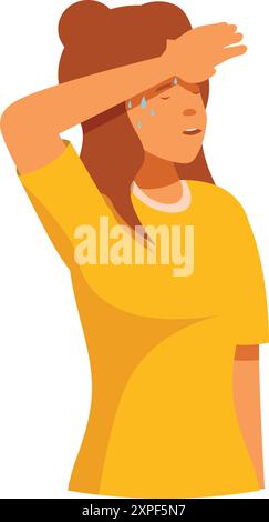 La jeune femme transpire et tient la tête, souffrant clairement d'un coup de chaleur Illustration de Vecteur