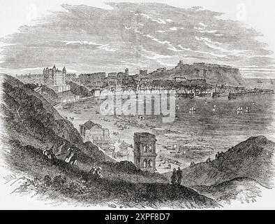 Une vue de Scarborough, North Yorkshire, Angleterre au XIXe siècle. Extrait de Cassell's Illustrated History of England, publié vers 1880. Banque D'Images