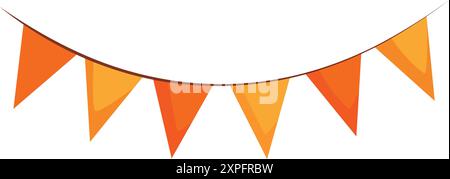 Chaîne festive de drapeaux orange est accrochée à une corde sur un fond blanc Illustration de Vecteur