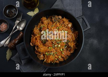 Bigos - plat polonais traditionnel de viande hachée à la viande choucroute et chou frais râpé Banque D'Images