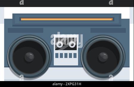 Boombox vintage jouant de la musique avec l'antenne vers le haut, évoquant des sentiments de nostalgie pour les jours de cassettes et breakdancing Illustration de Vecteur