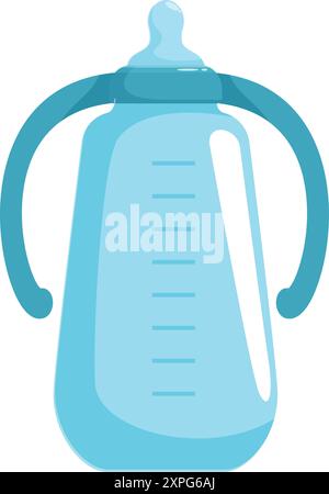 Biberon bleu avec poignées pour une prise en main facile, parfait pour illustrer les concepts d'allaitement, de garde d'enfants ou de parentalité Illustration de Vecteur
