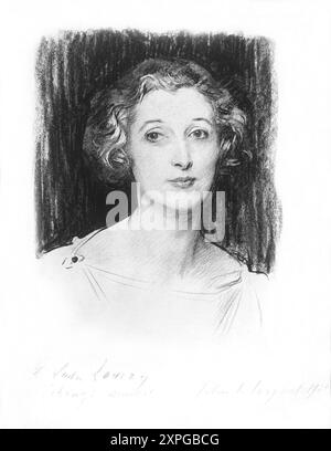 Portrait par l'artiste américain John Singer Sargent (1856-1925) de Hazel Lavery, Lady Lavery (1880-1935) et de la seconde épouse du portraitiste Sir John Lavery, peintre irlandais surtout connu pour ses portraits et ses représentations en temps de guerre. Elle rencontre Lavery, un peintre d’origine catholique originaire de Belfast alors qu’elle est fiancée à son premier mari Edward Trudeau, décédé en 1903. En 1909, elle et Lavery se sont mariés après la mort de sa mère qui était opposée au match. Par la suite, elle est devenue la sitter la plus fréquente de Lavery et sa ressemblance est apparue sur les billets de banque d'Irlande pendant une grande partie du XXe siècle. Banque D'Images