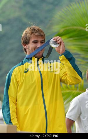 Tahiti, Polynésie française. 6 août 2024. Jack Robinson d'Australie Médaille d'argent, surf, hommes aux Jeux Olympiques Paris 2024 le 6 août 2024 à Teahupo'o à Tahiti, Polynésie française - photo Sylvain Lefevre/Panoramic/DPPI Media Credit : DPPI Media/Alamy Live News Banque D'Images