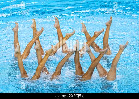 Paris, France. 05 août 2024. Jeux Olympiques, routine technique en natation artistique, équipe de France, au Centre aquatique Saint-Denis. Crédit : ABEL F. ROS/Alamy Live News Banque D'Images