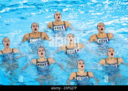 Paris, France. 05 août 2024. Jeux Olympiques, routine technique en natation artistique, équipe de France, au Centre aquatique Saint-Denis. Crédit : ABEL F. ROS/Alamy Live News Banque D'Images