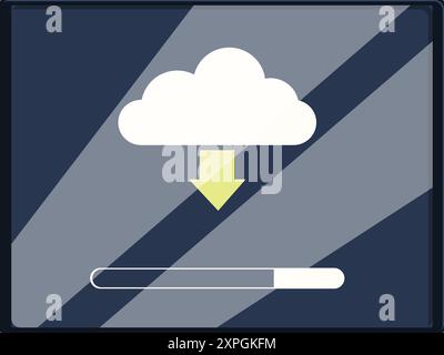 Les données sont en cours de téléchargement depuis le cloud vers un appareil, affichant la progression sur une barre de progression Illustration de Vecteur