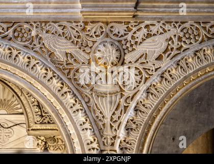 Jerusalem, Grabeskirche, relief mit Vögeln und Ranken Banque D'Images