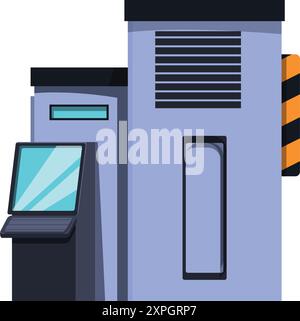 Bâtiment moderne avec kiosque à écran tactile montrant l'affichage numérique vierge pour votre publicité Illustration de Vecteur
