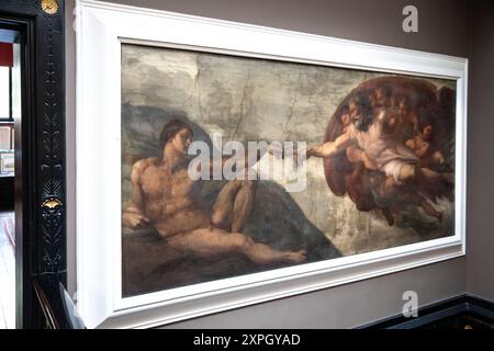 Une copie de la création d'Adam par Michel-Ange au Leighton House Museum, Londres, Royaume-Uni Banque D'Images