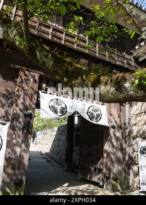 Matsuyama, préfecture d'Ehime, Japon - 11 avril 2018 : une des portes du château historique de Matsuyama Banque D'Images