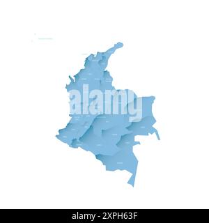 Colombie carte politique des divisions administratives - départements et district de la capitale. Carte vectorielle ombrée avec dégradé bleu 3D et étiquettes de nom Illustration de Vecteur