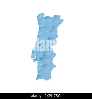 Portugal carte politique des divisions administratives - districts. Carte vectorielle ombrée avec dégradé bleu 3D et étiquettes de nom Illustration de Vecteur