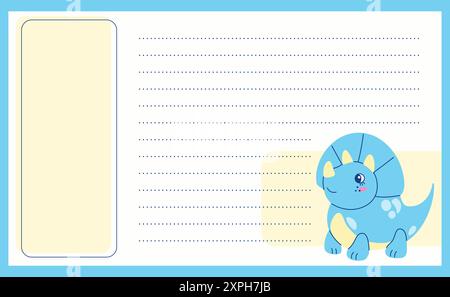Modèle horizontal de page de conception de planificateur quotidien avec dinosaure mignon. Pour les objectifs, notes. Feuille à faire liste des tâches dans le style dessiné à la main plate Illustration de Vecteur