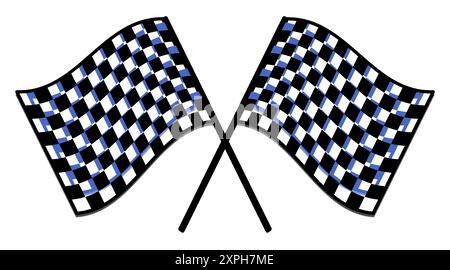 Illustration de drapeau à damier de sport automobile en noir et blanc et bleu pour les événements de course Banque D'Images