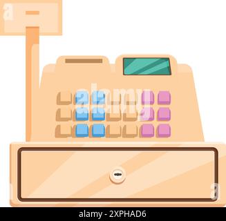 Caisse enregistreuse de style ancien avec boutons et affichage debout sur le comptoir, concept de paiement rétro Illustration de Vecteur