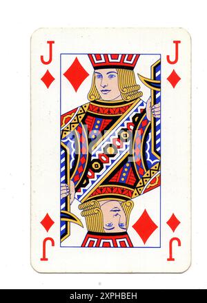 Un jack vintage de cartes à jouer de diamants sur un fond blanc. Banque D'Images