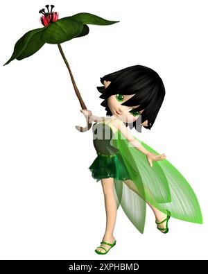 Jolie fée parapluie Toon en vert Banque D'Images